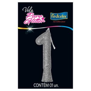 VELA FESTCOLOR PURO GLITTER NÚMERO 1 PRATA UNIDADE