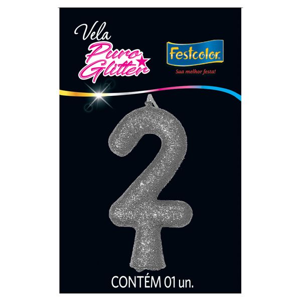 VELA FESTCOLOR PURO GLITTER NÚMERO 2 PRATA UNIDADE
