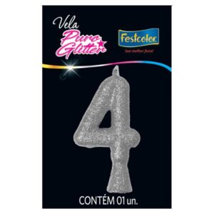 VELA FESTCOLOR PURO GLITTER NÚMERO 4 PRATA UNIDADE