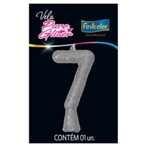 VELA FESTCOLOR PURO GLITTER NÚMERO 7 PRATA UNIDADE