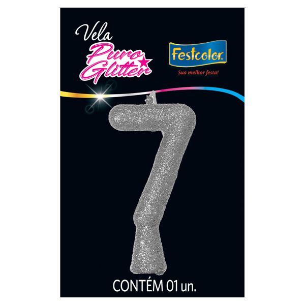 VELA FESTCOLOR PURO GLITTER NÚMERO 7 PRATA UNIDADE
