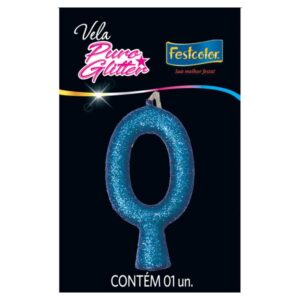 VELA FESTCOLOR PURO GLITTER NÚMERO 0 AZUL UNIDADE