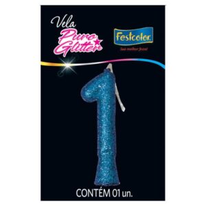 VELA FESTCOLOR PURO GLITTER NÚMERO 1 AZUL UNIDADE