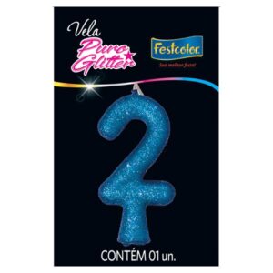 VELA FESTCOLOR PURO GLITTER NÚMERO 2 AZUL UNIDADE