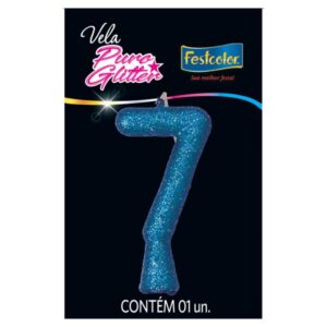 VELA FESTCOLOR PURO GLITTER NÚMERO 7AZUL UNIDADE