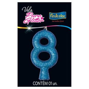 VELA FESTCOLOR PURO GLITTER NÚMERO 8 AZUL UNIDADE