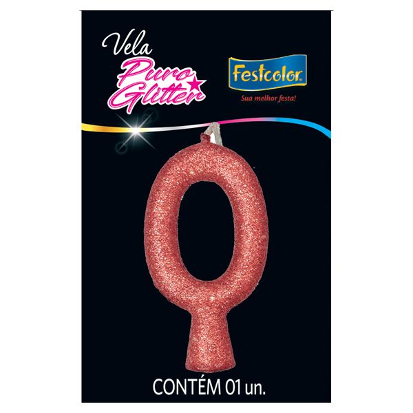VELA FESTCOLOR PURO GLITTER NÚMERO 0 ROSE GRANDE UNIDADE