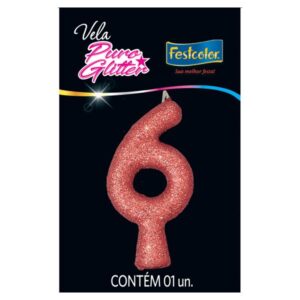 VELA FESTCOLOR PURO GLITTER NÚMERO 6 ROSE GRANDE UNIDADE