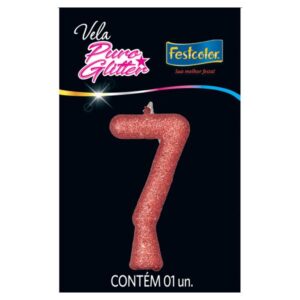 VELA FESTCOLOR PURO GLITTER NÚMERO 7 ROSE GRANDE UNIDADE