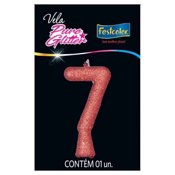 VELA FESTCOLOR PURO GLITTER NÚMERO 7 ROSE GRANDE UNIDADE