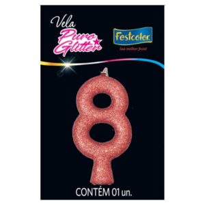 VELA FESTCOLOR PURO GLITTER NÚMERO 8 ROSE GRANDE UNIDADE