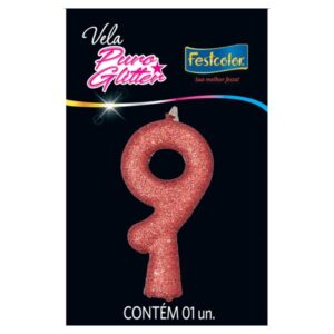 VELA FESTCOLOR PURO GLITTER NÚMERO 9 ROSE GRANDE UNIDADE