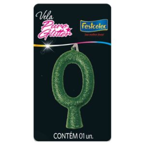 VELA FESTCOLOR PURO GLITTER NÚMERO 0 VERDE UNIDADE