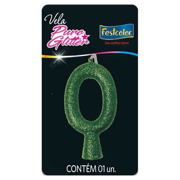 VELA FESTCOLOR PURO GLITTER NÚMERO 0 VERDE UNIDADE