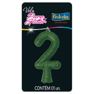 VELA FESTCOLOR PURO GLITTER NÚMERO 2 VERDE UNIDADE