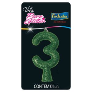 VELA FESTCOLOR PURO GLITTER NÚMERO 3 VERDE UNIDADE