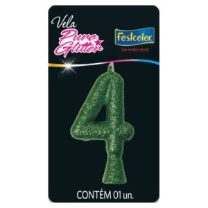 VELA FESTCOLOR PURO GLITTER NÚMERO 4 VERDE UNIDADE
