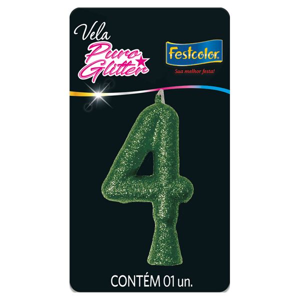 VELA FESTCOLOR PURO GLITTER NÚMERO 4 VERDE UNIDADE