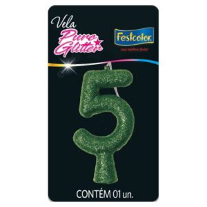 VELA FESTCOLOR PURO GLITTER NÚMERO 5 VERDE UNIDADE