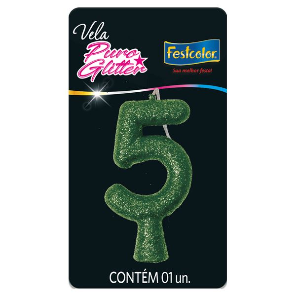 VELA FESTCOLOR PURO GLITTER NÚMERO 5 VERDE UNIDADE