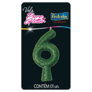 VELA FESTCOLOR PURO GLITTER NÚMERO 6 VERDE UNIDADE