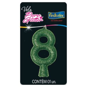 VELA FESTCOLOR PURO GLITTER NÚMERO 8 VERDE UNIDADE