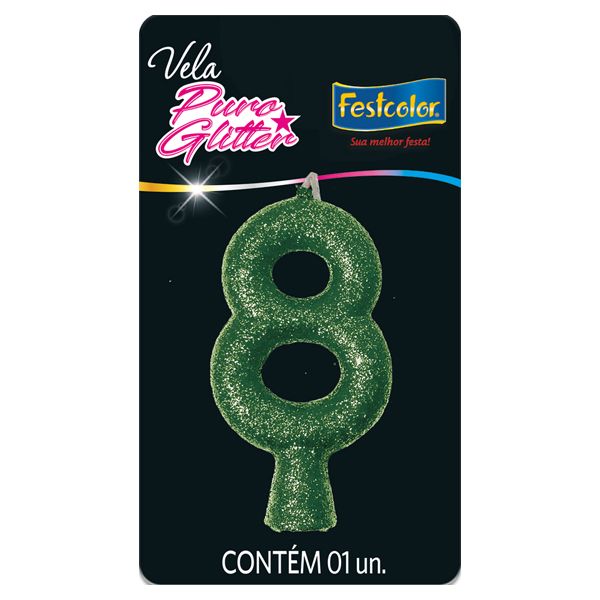 VELA FESTCOLOR PURO GLITTER NÚMERO 8 VERDE UNIDADE