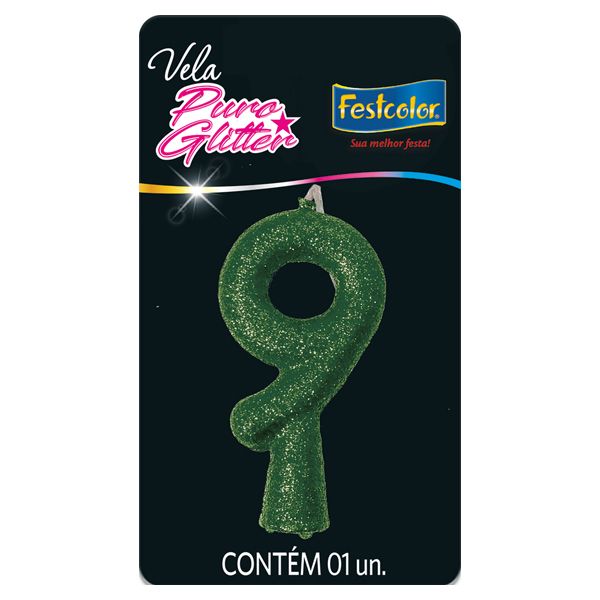VELA FESTCOLOR PURO GLITTER NÚMERO 9 VERDE UNIDADE