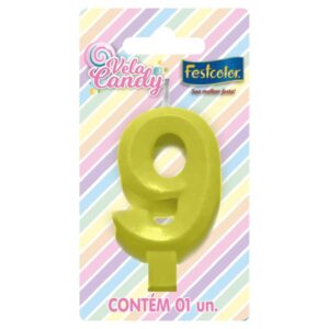 VELA FESTCOLOR CANDY NÚMERO 9 AMARELA UNIDADE