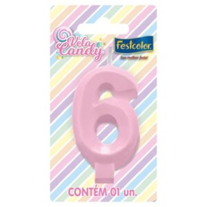 VELA FESTCOLOR CANDY NÚMERO 6 ROSA UNIDADE
