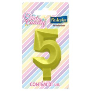 VELA FESTCOLOR CANDY NÚMERO 5 AMARELA UNIDADE