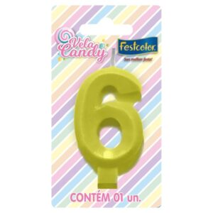 VELA FESTCOLOR CANDY NÚMERO 6 AMARELA UNIDADE