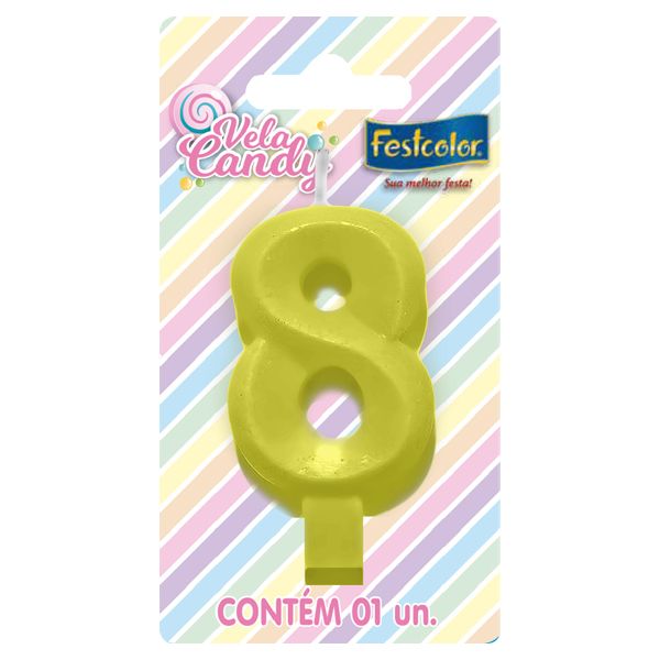 VELA FESTCOLOR CANDY NÚMERO 8 AMARELA UNIDADE