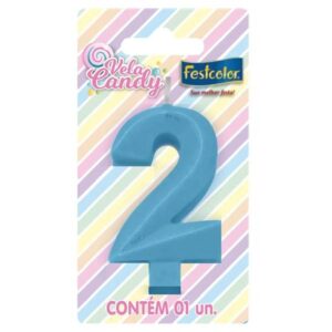 VELA FESTCOLOR CANDY NÚMERO 2 AZUL UNIDADE