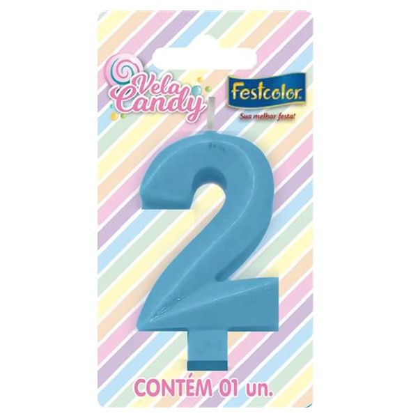 VELA FESTCOLOR CANDY NÚMERO 2 AZUL UNIDADE