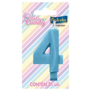 VELA FESTCOLOR CANDY NÚMERO 4 AZUL UNIDADE