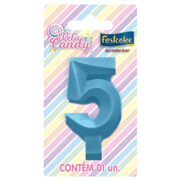 VELA FESTCOLOR CANDY NÚMERO 5 AZUL UNIDADE