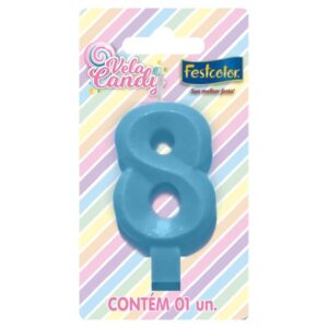 VELA FESTCOLOR CANDY NÚMERO 8 AZUL UNIDADE