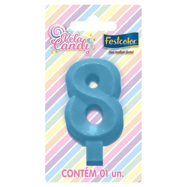 VELA FESTCOLOR CANDY NÚMERO 8 AZUL UNIDADE