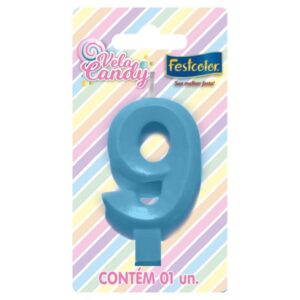 VELA FESTCOLOR CANDY NÚMERO 9 AZUL UNIDADE