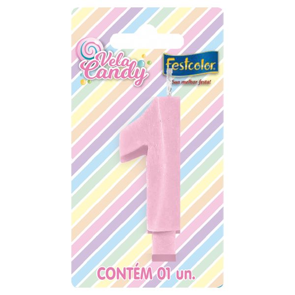 VELA FESTCOLOR CANDY NÚMERO 1 ROSA UNIDADE