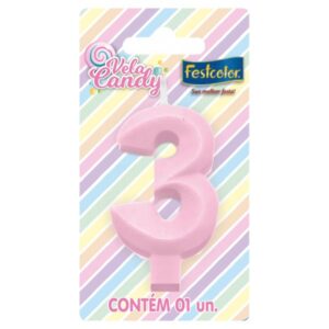VELA FESTCOLOR CANDY NÚMERO 3 ROSA UNIDADE
