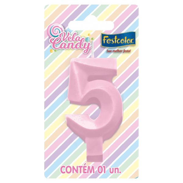VELA FESTCOLOR CANDY NÚMERO 5 ROSA UNIDADE