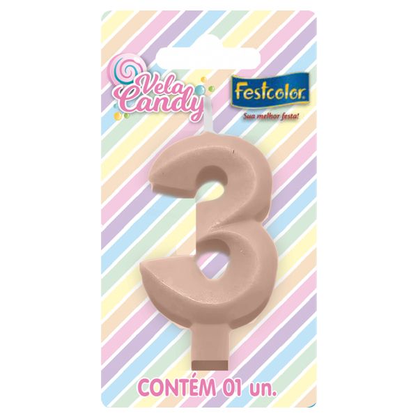 VELA FESTCOLOR CANDY NÚMERO 3 SALMÃO UNIDADE