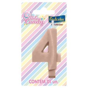 VELA FESTCOLOR CANDY NÚMERO 4 SALMÃO UNIDADE