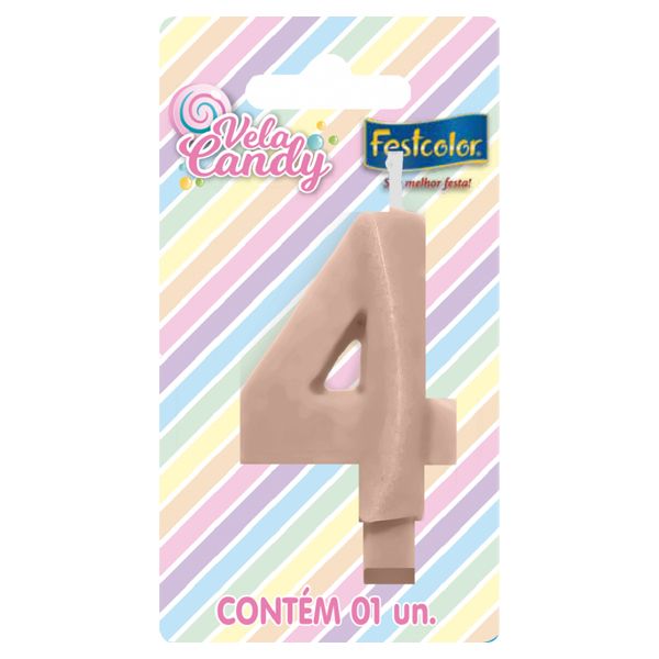VELA FESTCOLOR CANDY NÚMERO 4 SALMÃO UNIDADE