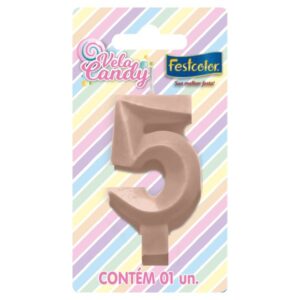 VELA FESTCOLOR CANDY NÚMERO 5 SALMÃO UNIDADE