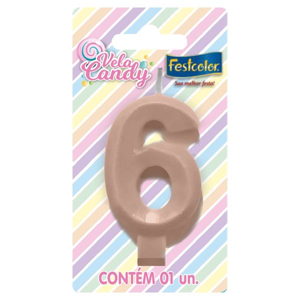 VELA FESTCOLOR CANDY NÚMERO 6 SALMÃO UNIDADE