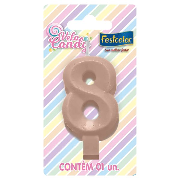 VELA FESTCOLOR CANDY NÚMERO 8 SALMÃO UNIDADE