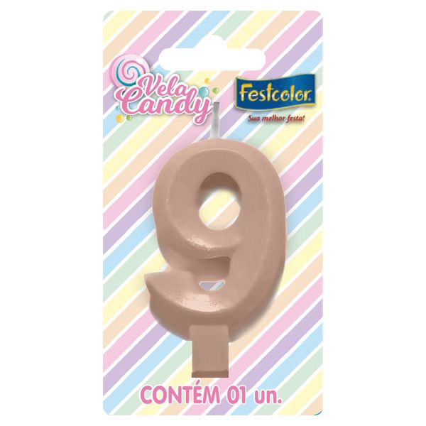 VELA FESTCOLOR CANDY NÚMERO 9 SALMÃO UNIDADE